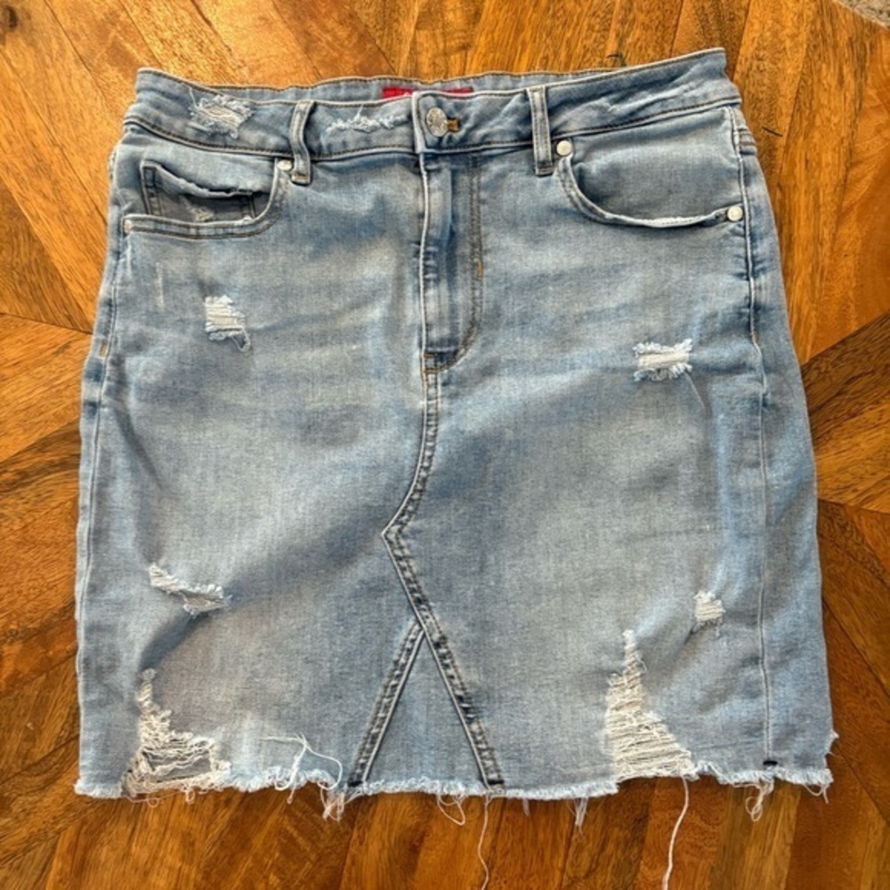 Guess Light Blue Distressed Mini Skirt